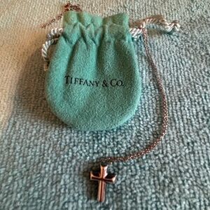 Authentic Tiffany & Co. Sterling Silver Concave Cross Pendant Necklace w/ Pouch
